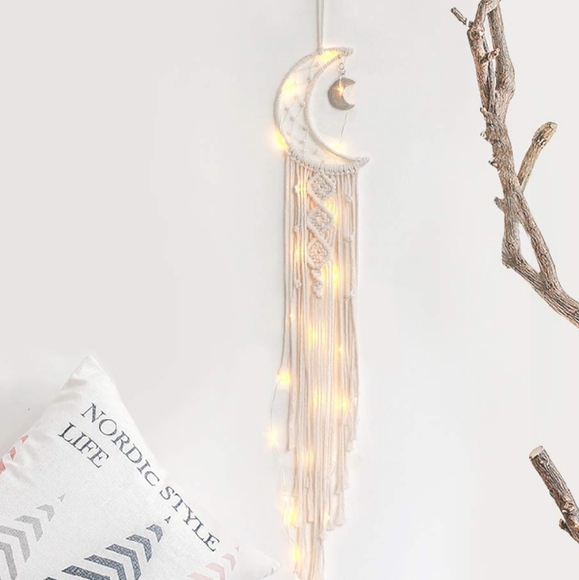 Macrame Wall Hanging Moon Fairy String Light Deco - Picture 2 of 8